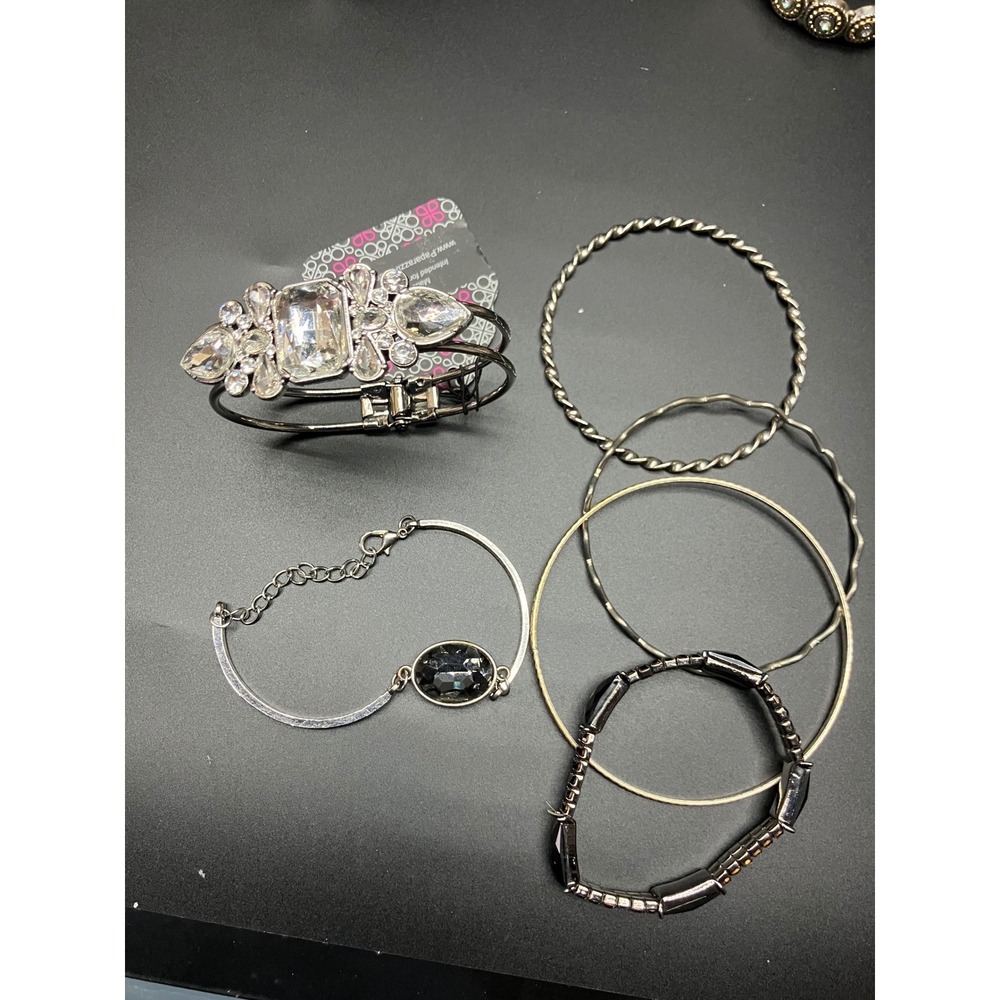 Paparazzi Jewelry Lot Crystal Cuff Bangle Stretch Bracelet Set Gunmetal Silver